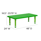Tavolo attività regolabile in altezza rettangolare in plastica 24L x 48L Emma e Oliver con 6 sedie