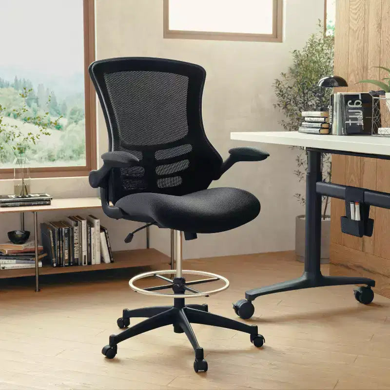 Sedia ergonomica Emma and Oliver Mid-Back in rete nera - Anello regolabile e braccioli ribaltabili
