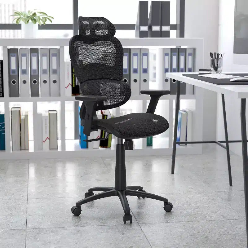 Emma and Oliver Ergonomic Mesh Office Chair-Synchro-Tilt, Headrest, Adjustable Pivot Arms