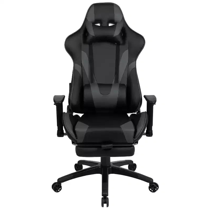 Sedia ergonomica da gaming Emma and Oliver Racing con schienale reclinabile e poggiapiedi in pelle sintetica rossa