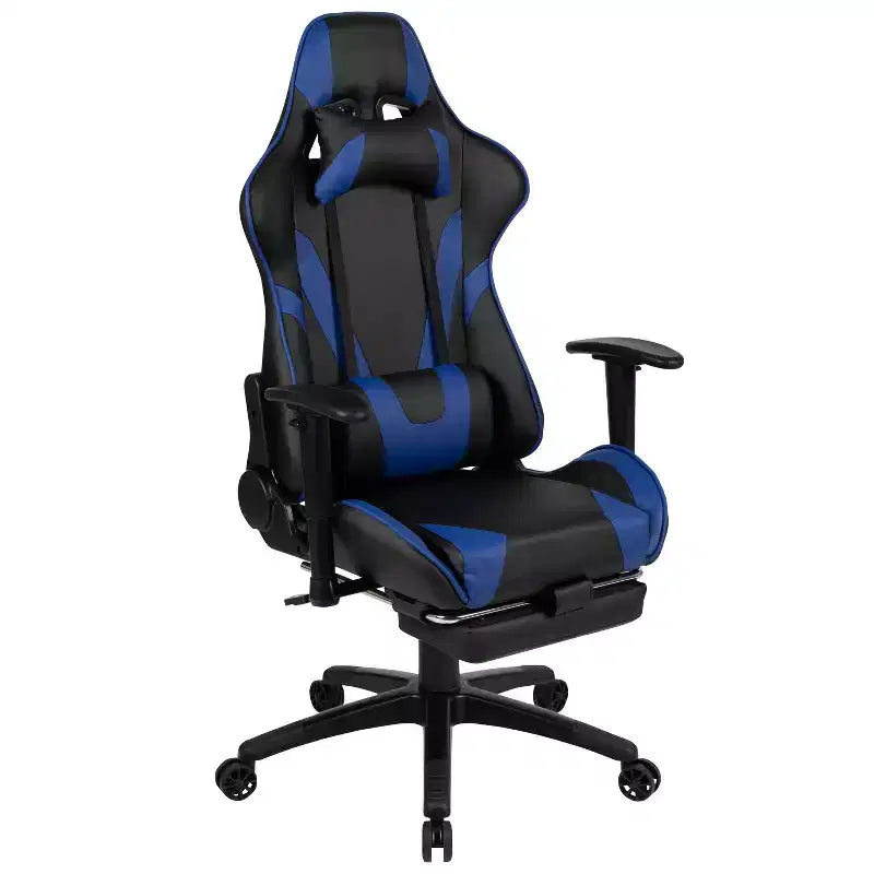 Sedia ergonomica da gaming Emma and Oliver Racing con schienale reclinabile e poggiapiedi in pelle sintetica rossa