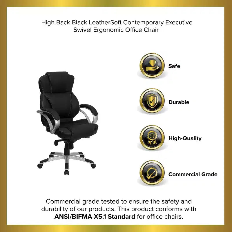 Sedia girevole da ufficio ergonomica contemporanea Emma and Oliver High Back in pelle nera