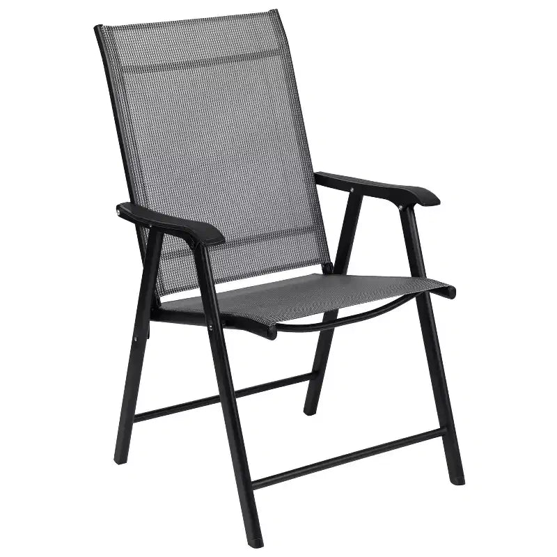 Emma and Oliver Black Outdoor Folding Patio Sling Chair / Portable Chair (2 Pack)