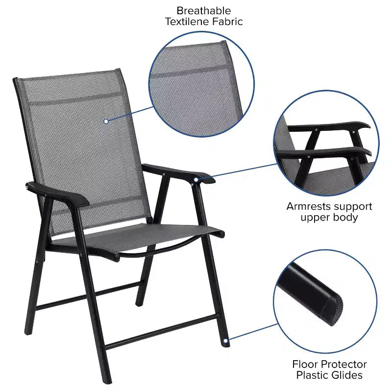 Emma and Oliver Black Outdoor Folding Patio Sling Chair / Portable Chair (2 Pack)