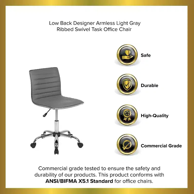 Emma and Oliver Low Back Designer Armless Ribbed Swivel Task Office Chair