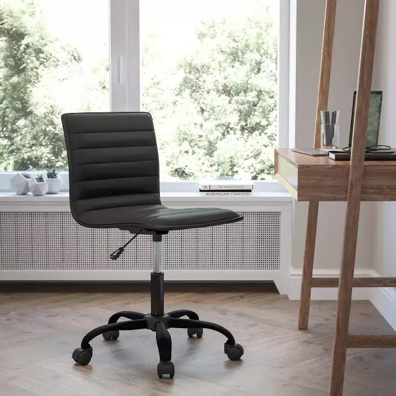 Emma and Oliver Low Back Designer Armless Ribbed Swivel Task Office Chair