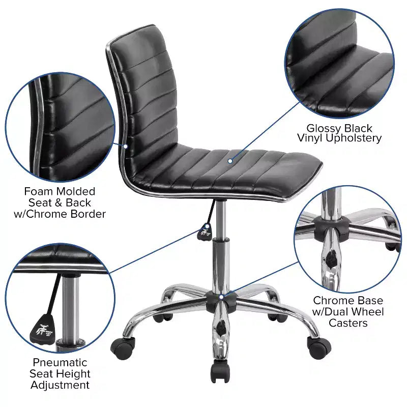 Emma and Oliver Low Back Designer Armless Ribbed Swivel Task Office Chair