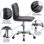 Emma and Oliver Low Back Designer Armless Ribbed Swivel Task Office Chair