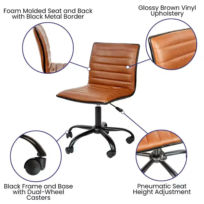 Emma and Oliver Low Back Designer Armless Ribbed Swivel Task Office Chair
