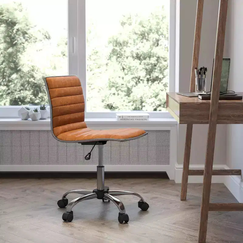 Emma and Oliver Low Back Designer Armless Ribbed Swivel Task Office Chair