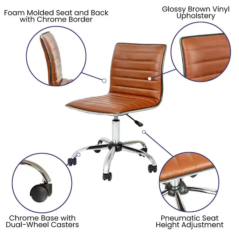 Emma and Oliver Low Back Designer Armless Ribbed Swivel Task Office Chair