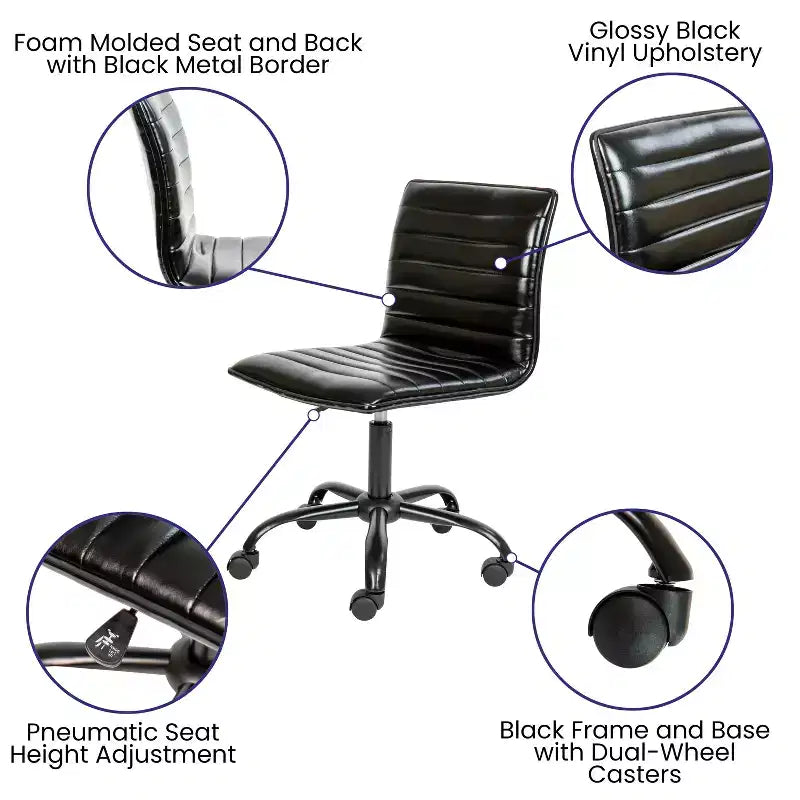 Emma and Oliver Low Back Designer Armless Ribbed Swivel Task Office Chair