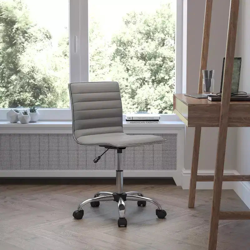 Emma and Oliver Low Back Designer Armless Ribbed Swivel Task Office Chair