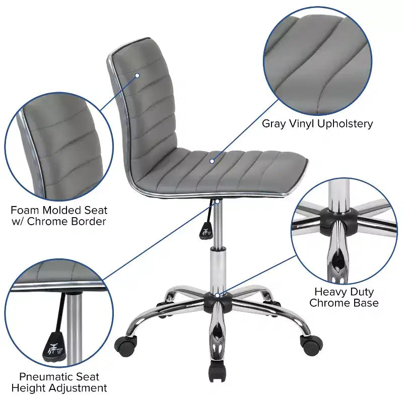 Emma and Oliver Low Back Designer Armless Ribbed Swivel Task Office Chair