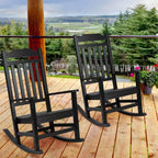 Emma and Oliver Set of 2 All-Weather Poly Resin Faux Wood Rocking Chairs for Porch &Patio