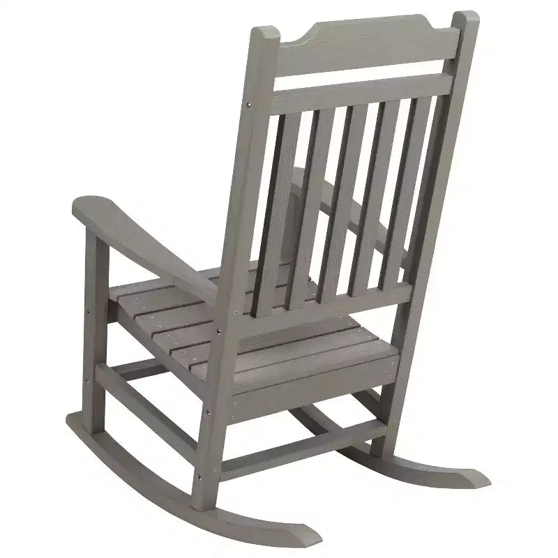 Emma and Oliver Set of 2 All-Weather Poly Resin Faux Wood Rocking Chairs for Porch &Patio