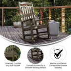 Emma and Oliver Set of 2 All-Weather Poly Resin Faux Wood Rocking Chairs for Porch &Patio