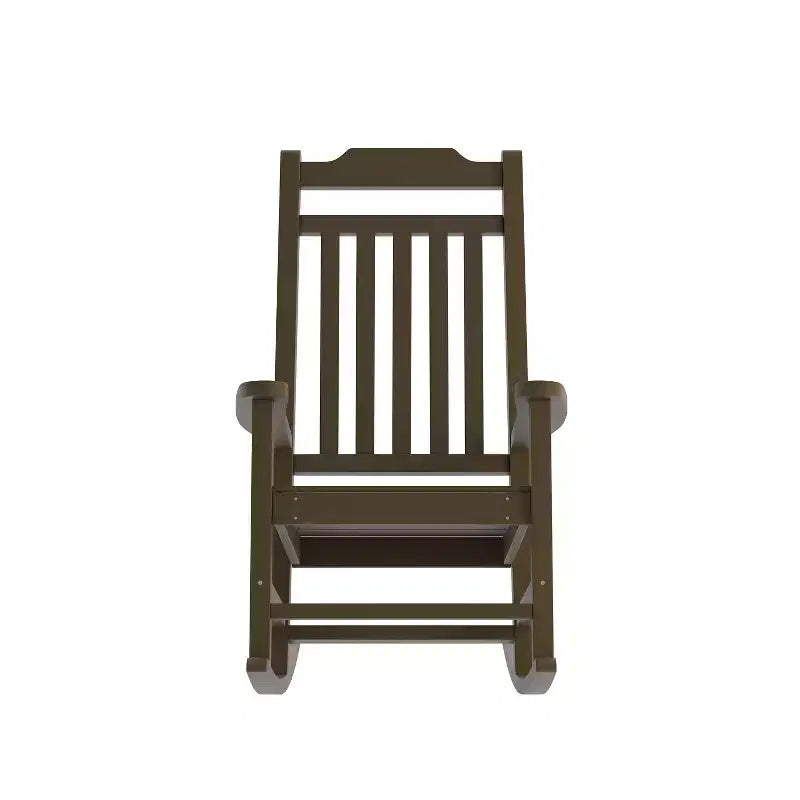 Emma and Oliver Set of 2 All-Weather Poly Resin Faux Wood Rocking Chairs for Porch &Patio