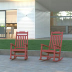 Emma and Oliver Set of 2 All-Weather Poly Resin Faux Wood Rocking Chairs for Porch &Patio