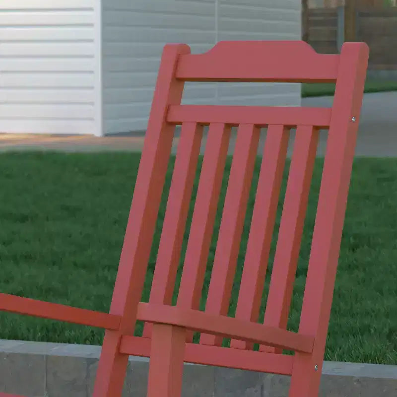 Emma and Oliver Set of 2 All-Weather Poly Resin Faux Wood Rocking Chairs for Porch &Patio