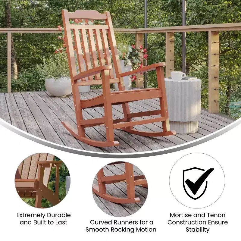 Emma and Oliver Set of 2 All-Weather Poly Resin Faux Wood Rocking Chairs for Porch &Patio
