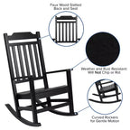 Emma and Oliver Set of 2 All-Weather Poly Resin Faux Wood Rocking Chairs for Porch &Patio