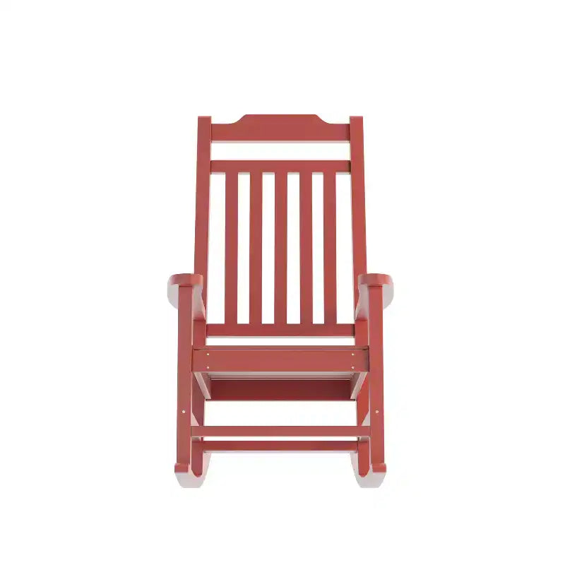 Emma and Oliver Set of 2 All-Weather Poly Resin Faux Wood Rocking Chairs for Porch &Patio