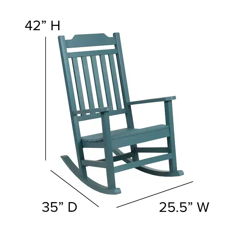 Emma and Oliver Set of 2 All-Weather Poly Resin Faux Wood Rocking Chairs for Porch &Patio