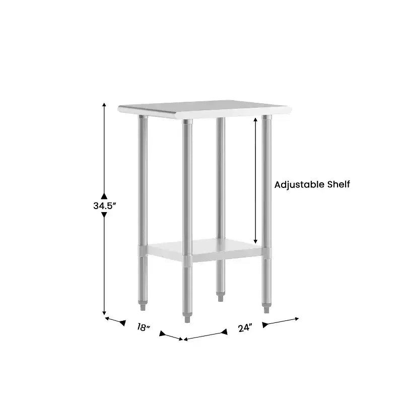Flash Furniture Tavolo da Lavoro e Preparazione in Acciaio Inossidabile Calibro 18 con Ripiano Inferiore - Certificato NSF