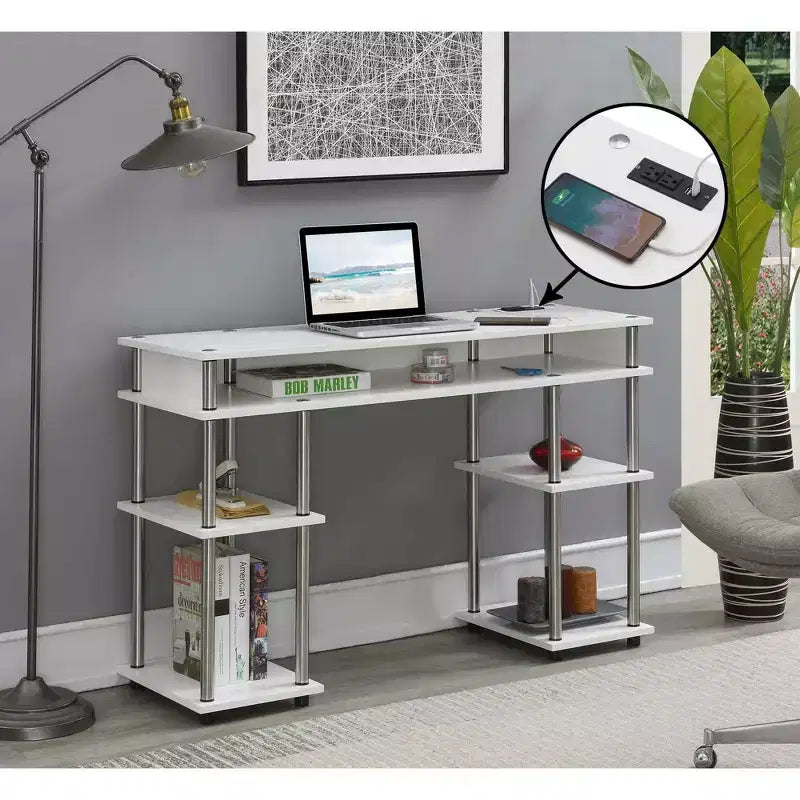 Scrivania per Studenti Designs2Go Senza Attrezzi con Stazione di Ricarica e Ripiani - Breighton Home