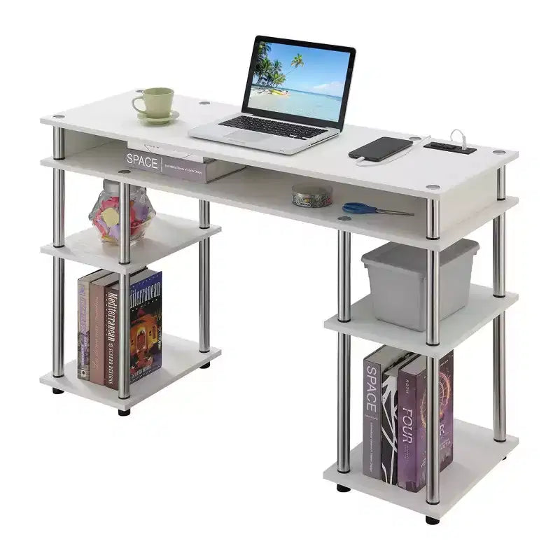 Scrivania per Studenti Designs2Go Senza Attrezzi con Stazione di Ricarica e Ripiani - Breighton Home