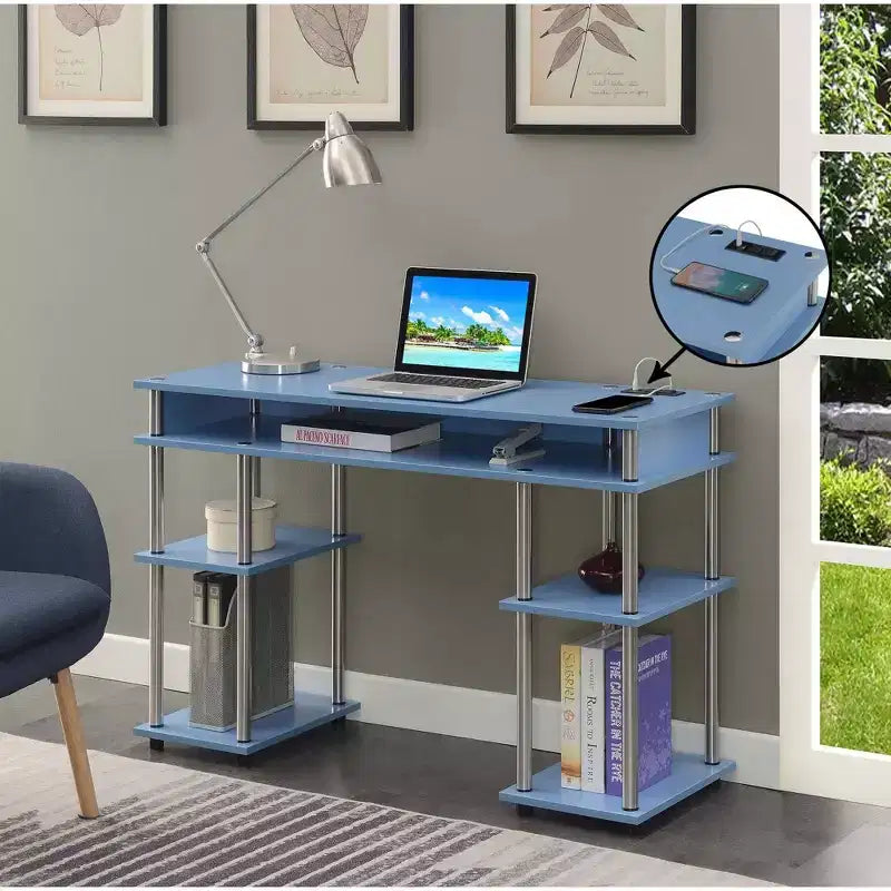 Scrivania per Studenti Designs2Go Senza Attrezzi con Stazione di Ricarica e Ripiani - Breighton Home