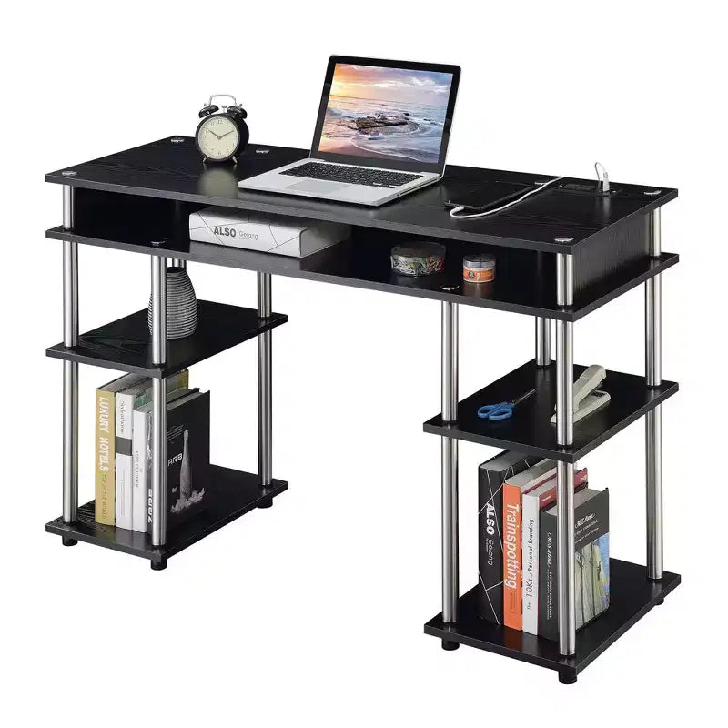 Scrivania per Studenti Designs2Go Senza Attrezzi con Stazione di Ricarica e Ripiani - Breighton Home