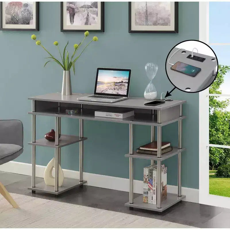 Scrivania per Studenti Designs2Go Senza Attrezzi con Stazione di Ricarica e Ripiani - Breighton Home