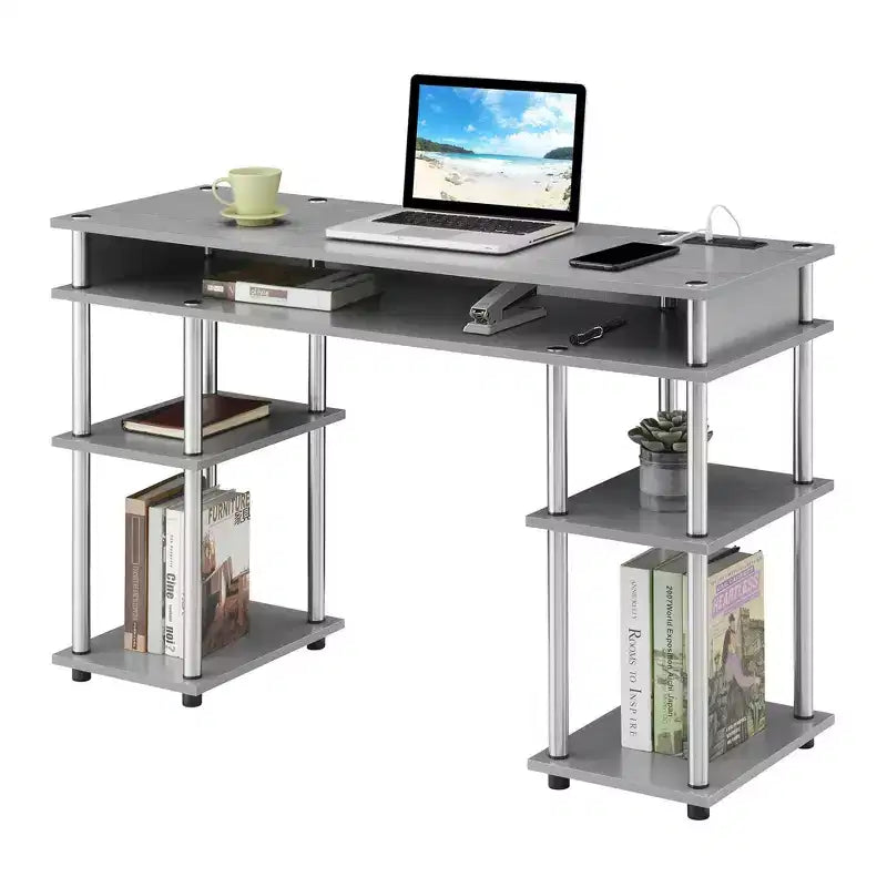 Scrivania per Studenti Designs2Go Senza Attrezzi con Stazione di Ricarica e Ripiani - Breighton Home