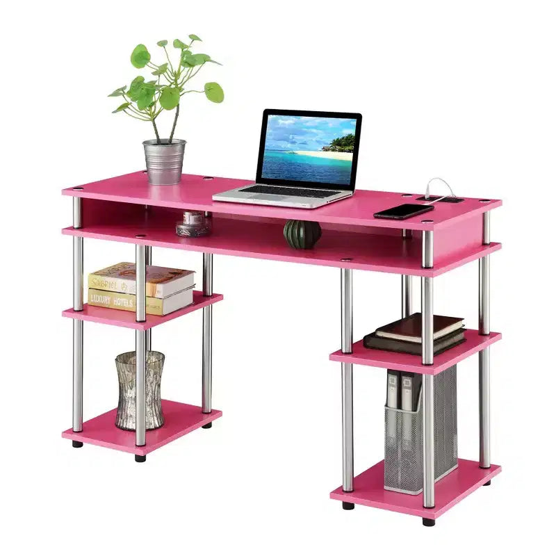 Scrivania per Studenti Designs2Go Senza Attrezzi con Stazione di Ricarica e Ripiani - Breighton Home