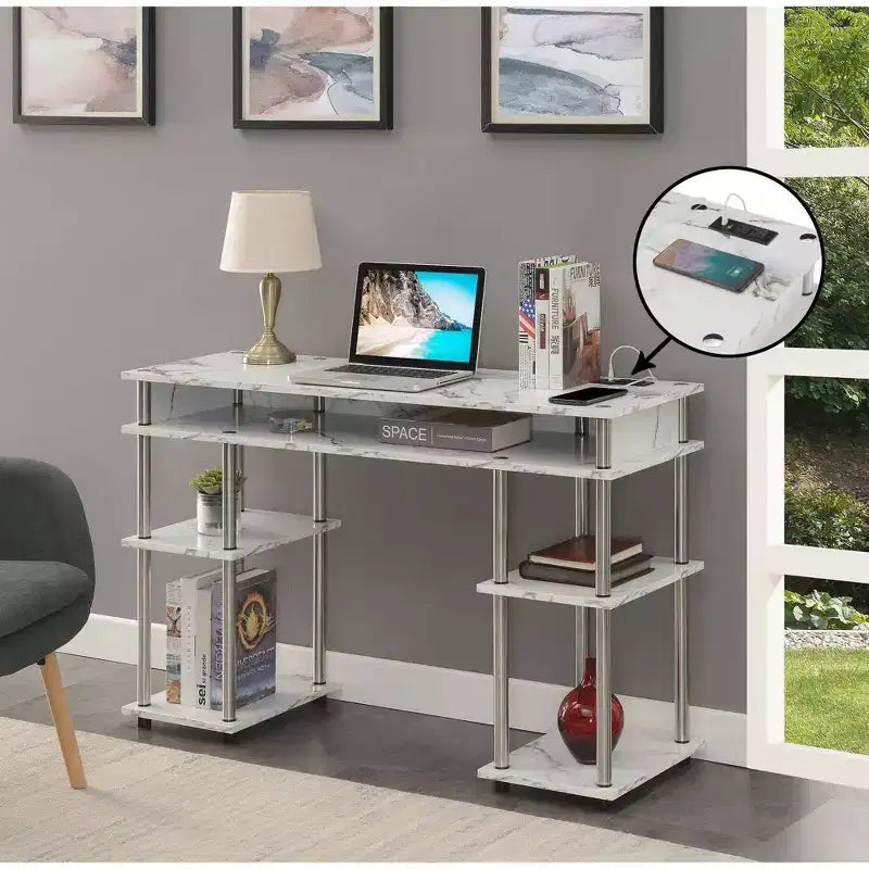 Scrivania per Studenti Designs2Go Senza Attrezzi con Stazione di Ricarica e Ripiani - Breighton Home