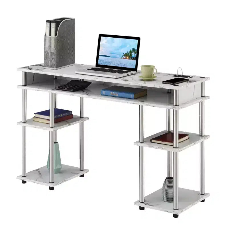 Scrivania per Studenti Designs2Go Senza Attrezzi con Stazione di Ricarica e Ripiani - Breighton Home