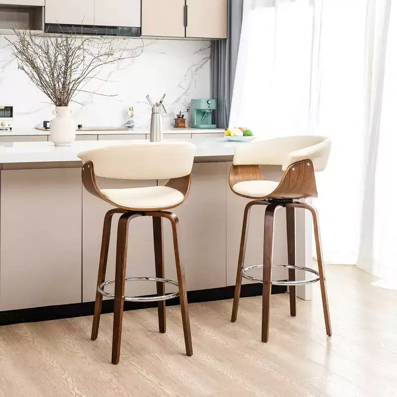 Set di 2 sgabelli da bar girevoli in noce curvato, stile Mid-century Modern - Glitzhome