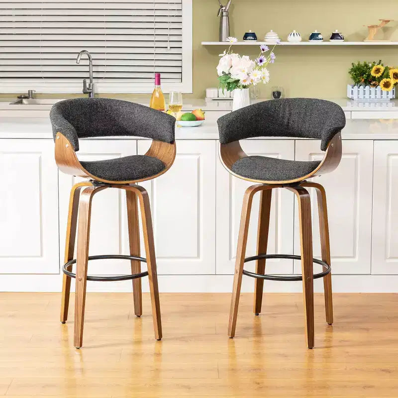 Set di 2 sgabelli da bar girevoli in noce curvato, stile Mid-century Modern - Glitzhome