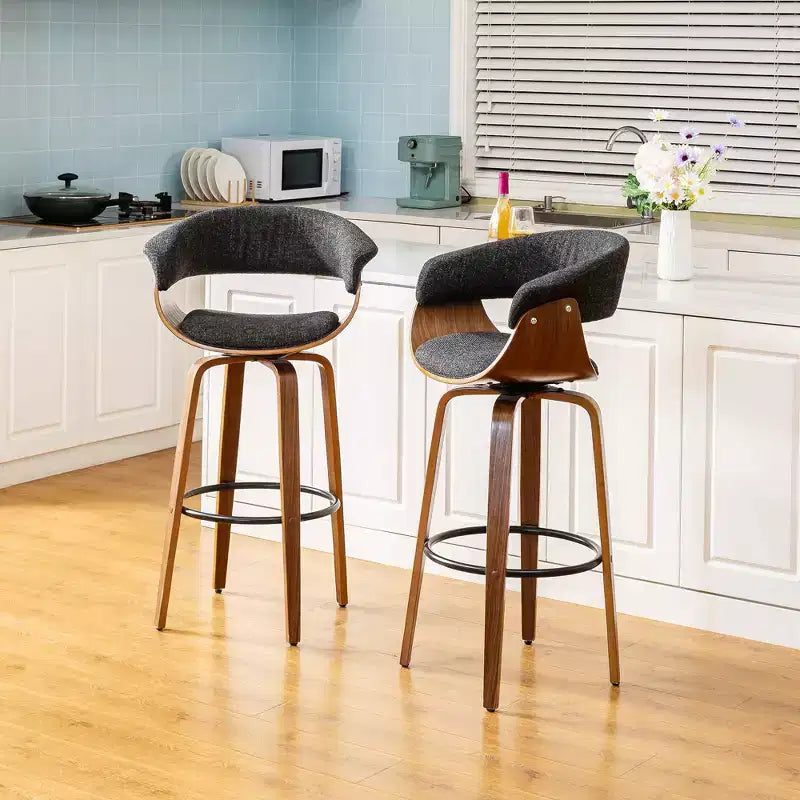 Set di 2 sgabelli da bar girevoli in noce curvato, stile Mid-century Modern - Glitzhome