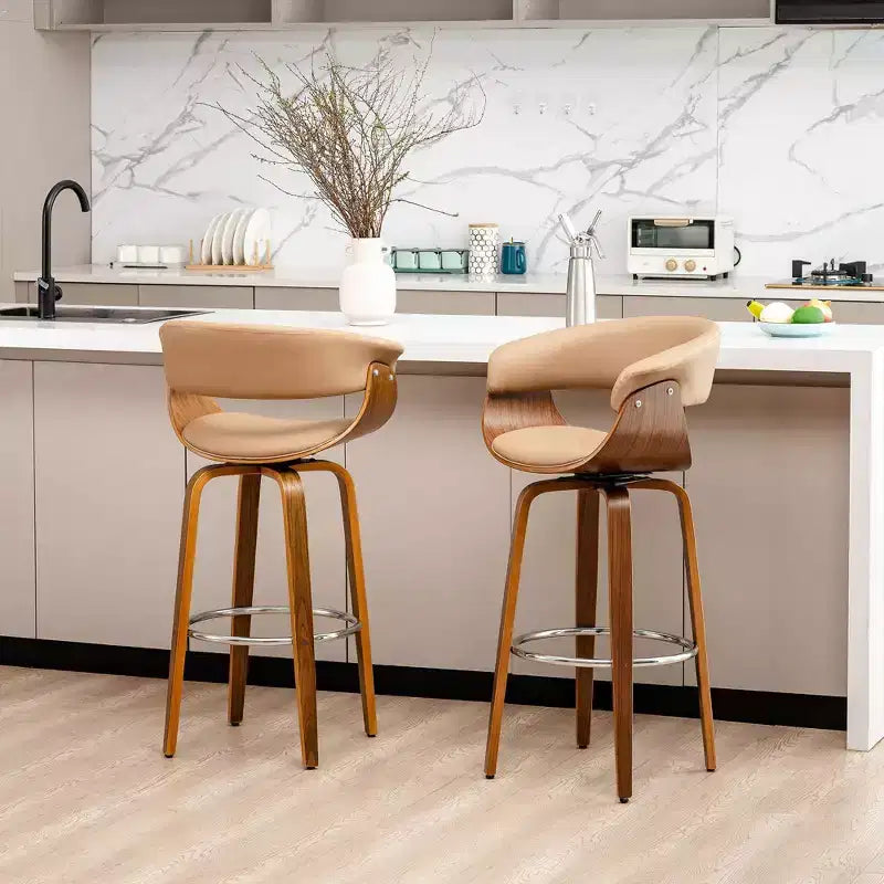 Set di 2 sgabelli da bar girevoli in noce curvato, stile Mid-century Modern - Glitzhome