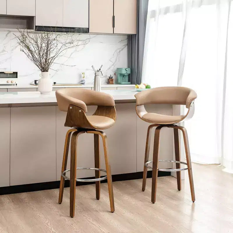 Set di 2 sgabelli da bar girevoli in noce curvato, stile Mid-century Modern - Glitzhome