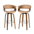 Set of 2 Mid-century Modern Walnut Bentwood Swivel Barstools - Glitzhome