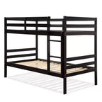Costway Twin Over Twin Wood Bunk Beds Ladder Safety Rail EspressoWhite