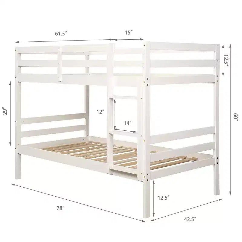 Costway Twin Over Twin Wood Bunk Beds Ladder Safety Rail EspressoWhite