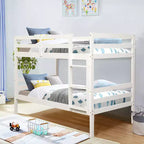 Costway Twin Over Twin Wood Bunk Beds Ladder Safety Rail EspressoWhite