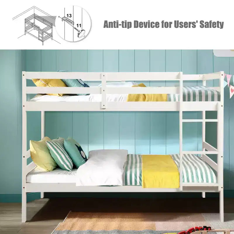 Costway Twin Over Twin Wood Bunk Beds Ladder Safety Rail EspressoWhite