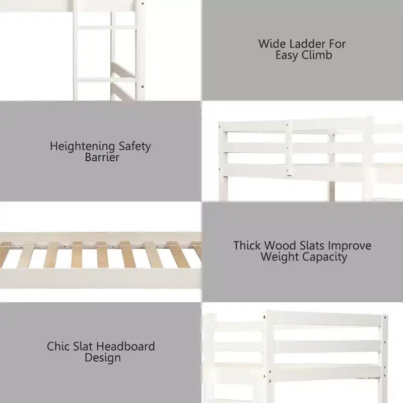 Costway Twin Over Twin Wood Bunk Beds Ladder Safety Rail EspressoWhite