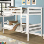 Costway Twin Over Twin Wood Bunk Beds Ladder Safety Rail EspressoWhite